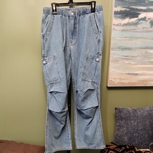 Cider Light Blue Flare Cargo Jeans